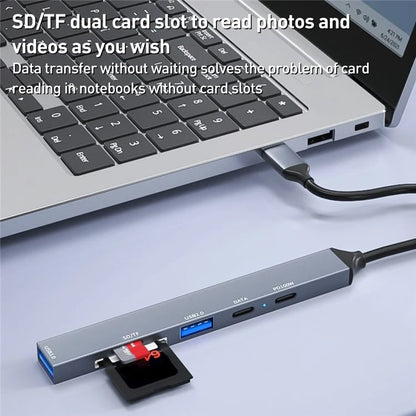 ADS-807 Multi-Port Hub Type-C Adapter to PD 100W Charging USB Data Reading Card Slots