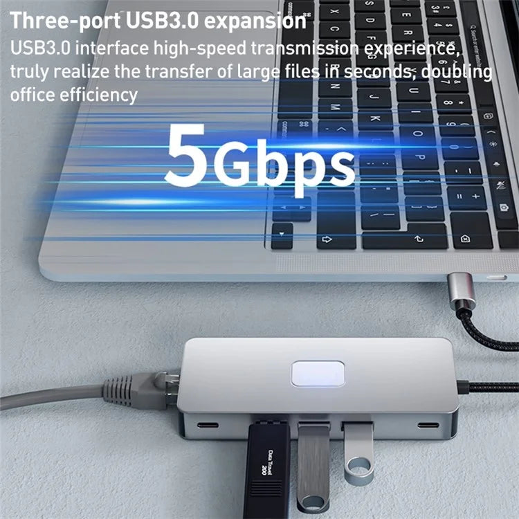 BYL-2315 10-in-1 Type-C Hub to PD 100W Charging RJ45 USB 3.0 USB-C HD 4K Video Output Card Reader