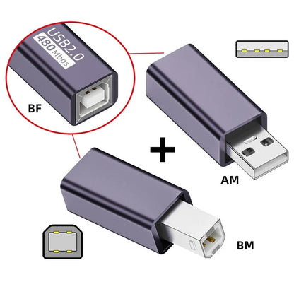 U2-010-AB 2Pcs USB 2.0 B Type Female to Type-A + Type-B Male Extension Adapter for Printer Scanner Disk