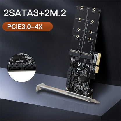 TXB120 2x SATA3.0 Adapter Card PCIE3.0 X4 to 2-port M.2 (B-Key) Expansion Card