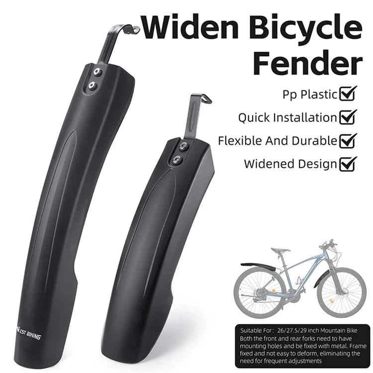 WEST BIKING YP0714027 1 Pair PP Front and Rear Mountain Bike Widened Fenders