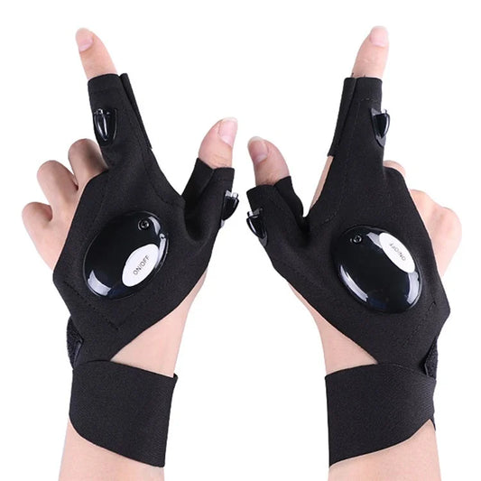 1 Pair Left + Right Hand Outdoor Night Fishing LED Flashlight Mitten Fingerless Glove