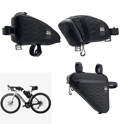 ROCKBROS 065 Polyester+PU Bicycle Bag Set with Seat Tail Bag, Triangle Frame Bag, Top Tube Front Bag