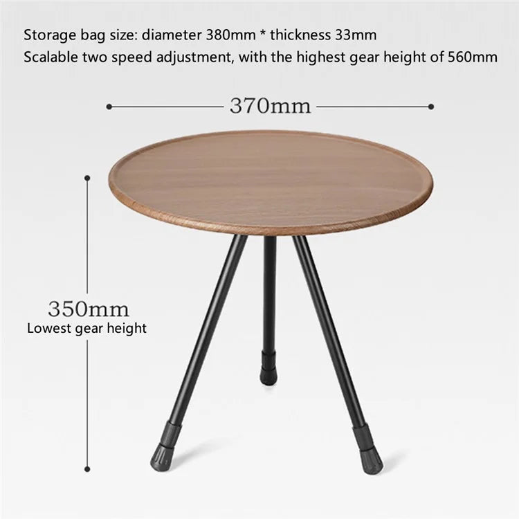 HALIN Outdoor Foldable Round Table Wooden Texture Height Adjustable Portable Camping Table