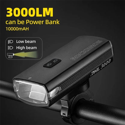 ROCKBROS RHL3000 Bicycle Front Light with High and Low Beam Multiple Modes Bike Headlight, Intelligent Temperature Control