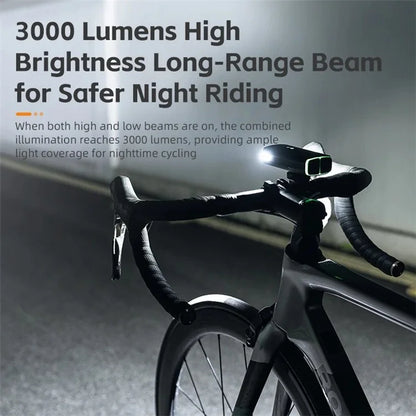 ROCKBROS RHL3000 Bicycle Front Light with High and Low Beam Multiple Modes Bike Headlight, Intelligent Temperature Control