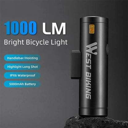 WEST BIKING YP0701400 2000 Lumen Bright LED Bike Front Light Rechargeable Night Cycling Safety Torch