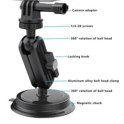 K03 For Insta360 / GoPro Rotatable Action Camera Bracket Magnetic Suction Cup Mount Camera Support Stand