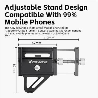 WEST BIKING YP0719359 Bicycle Cell Phone Holder Aluminum Alloy Ultra-Light Handlebar Phone Bracket