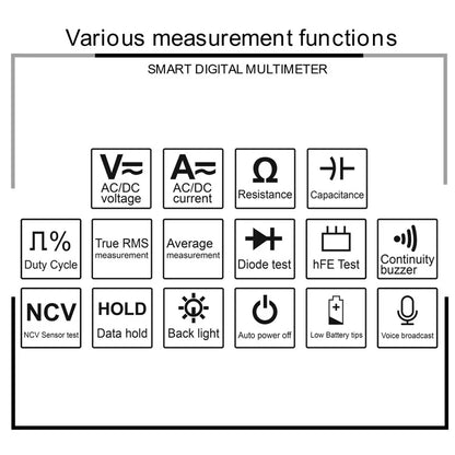 KAEMEASU KM-DM02S LCD Display Smart Digital Multimeter Voice Broadcast Electrical Tester for AC / DC Voltage, Current, No Battery