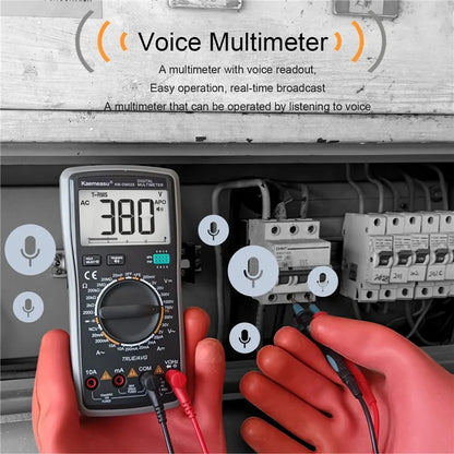 KAEMEASU KM-DM02S LCD Display Smart Digital Multimeter Voice Broadcast Electrical Tester for AC / DC Voltage, Current, No Battery