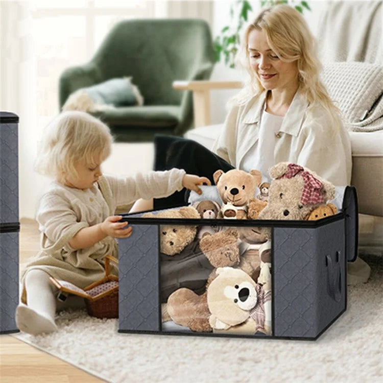 90L 60x43x35CM Clothes Organizer Non-woven Bag Blankets Foldable Storage Box with Clear Window