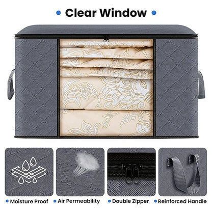 90L 60x43x35CM Clothes Organizer Non-woven Bag Blankets Foldable Storage Box with Clear Window