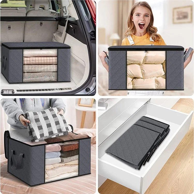 90L 60x43x35CM Clothes Organizer Non-woven Bag Blankets Foldable Storage Box with Clear Window