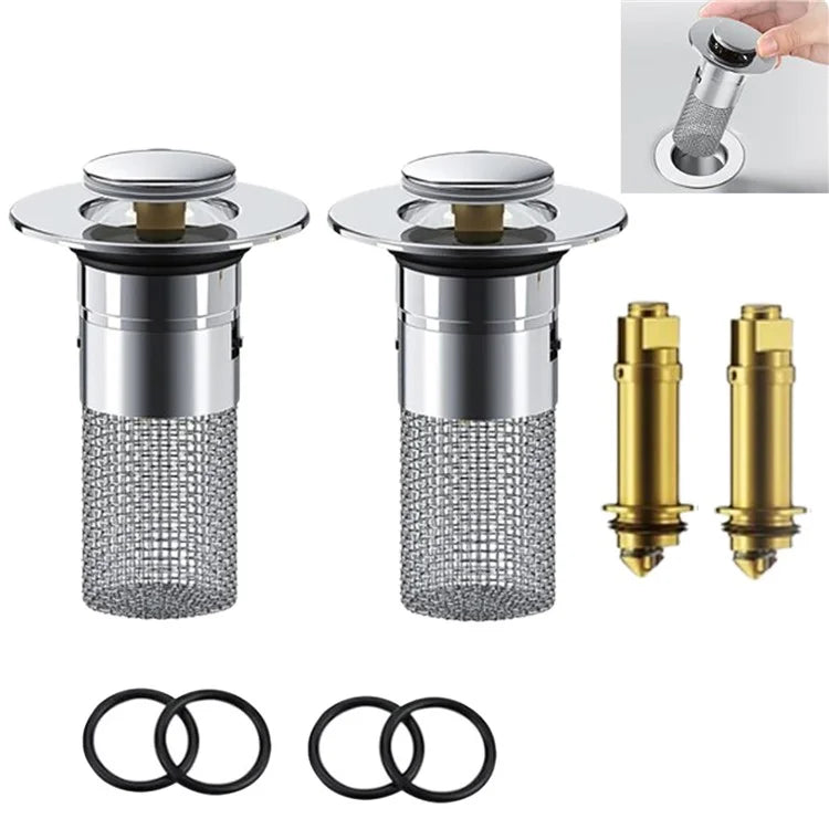 2Pcs Pop Up Basin Stopper 304 Stainless Steel Drain Filter Plug Hair Catcher Strainer for Shower Sink