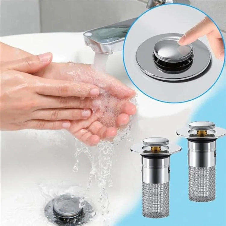 2Pcs Pop Up Basin Stopper 304 Stainless Steel Drain Filter Plug Hair Catcher Strainer for Shower Sink