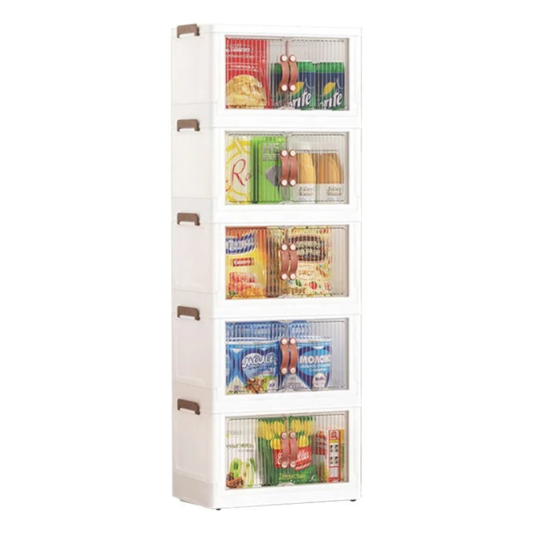 60.5*38*164cm 5 Layers Storage Box PP+HIPS+TPR Clear Door Clothes Snack Toy Storage Cabinet