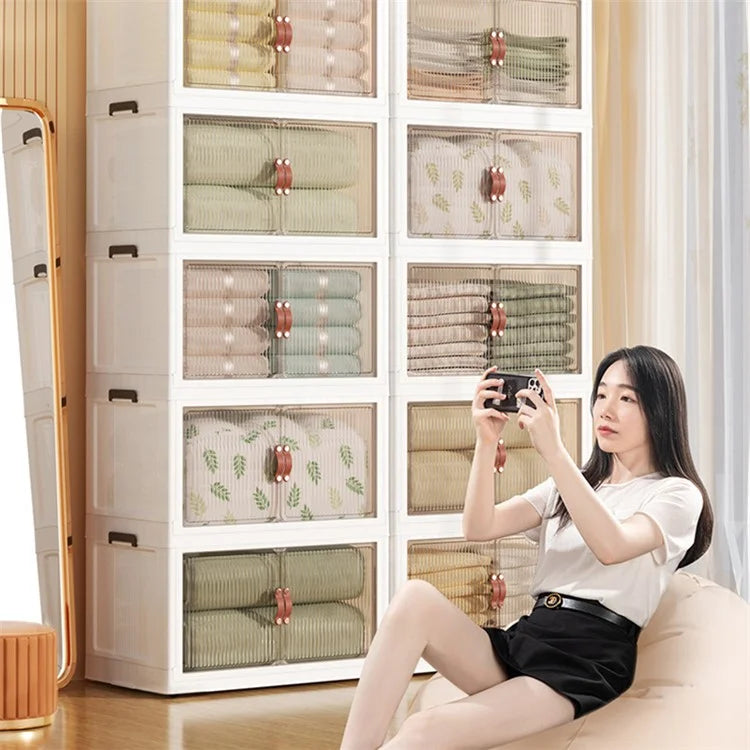 60.5*38*164cm 5 Layers Storage Box PP+HIPS+TPR Clear Door Clothes Snack Toy Storage Cabinet