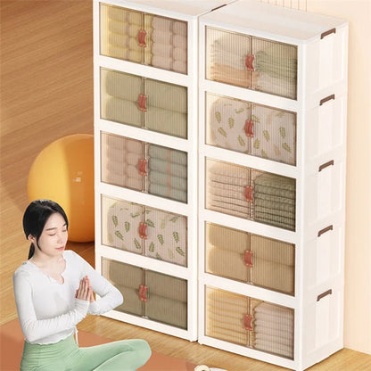 60.5*38*164cm 5 Layers Storage Box PP+HIPS+TPR Clear Door Clothes Snack Toy Storage Cabinet