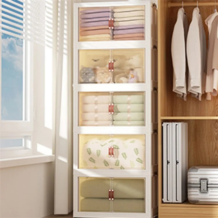 60.5*38*164cm 5 Layers Storage Box PP+HIPS+TPR Clear Door Clothes Snack Toy Storage Cabinet