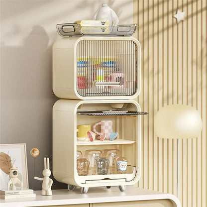 36CM High Kitchen Cabinet Baby Bottle Storage Box Living Room Drawer ABS+PET Organizer with Holding Tray