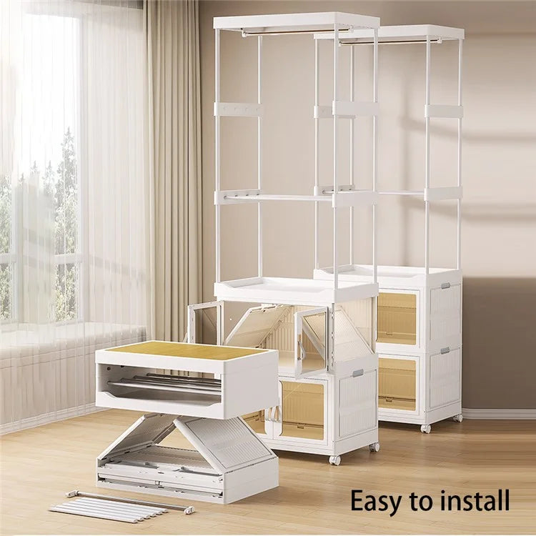 2255 Clothes Organzier Floor Standing Pulley Rack with Drawer+Foldable Carbinet, Size L