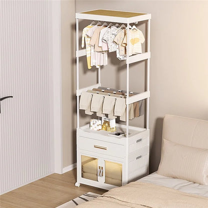 2255 Clothes Organzier Floor Standing Pulley Rack with Drawer+Foldable Carbinet, Size L