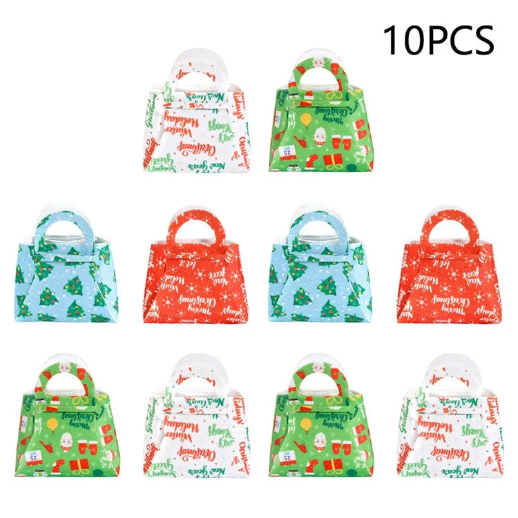 10Pcs Mixed Color Christmas Treat Bag Xmas Candy Pouch Kids DIY Felt Handbag Party Favor