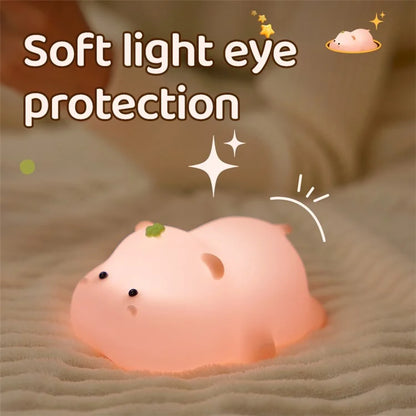 A002 Cute Hippo Baby Soft Silicone LED Night Lamp Rechargeable Bedside Tap Light