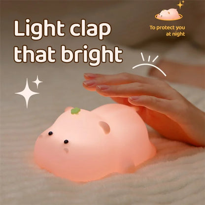 A002 Cute Hippo Baby Soft Silicone LED Night Lamp Rechargeable Bedside Tap Light