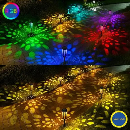 DS019 Hexagonal Hollow-Out Solar Powered Stake LED Lamp Home Yard Lawn Light with Warm Light+RGB