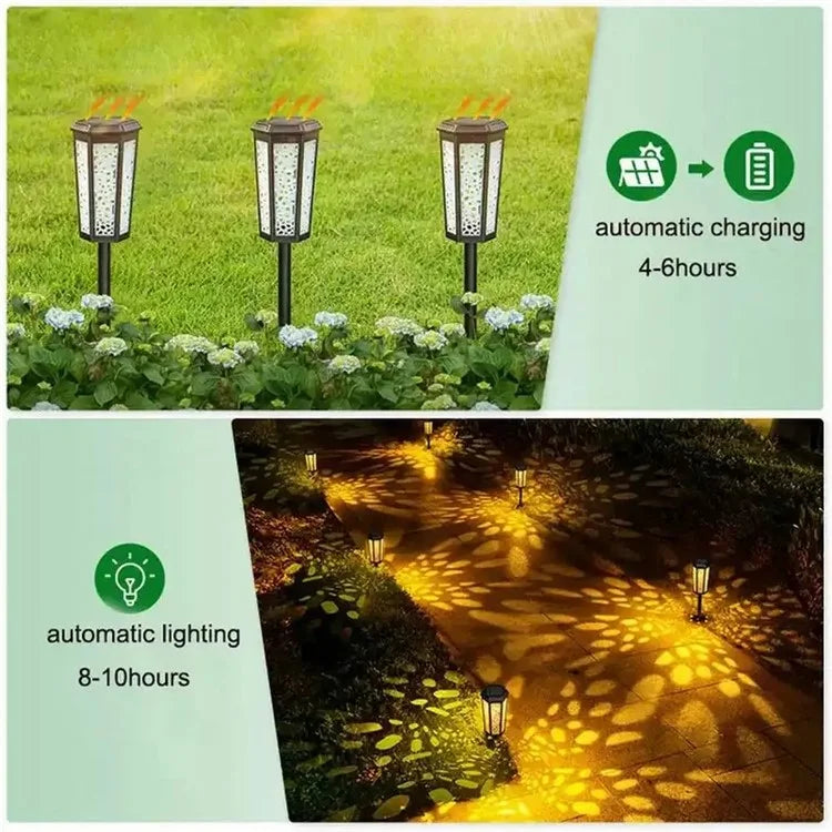 DS019 Hexagonal Hollow-Out Solar Powered Stake LED Lamp Home Yard Lawn Light with Warm Light+RGB