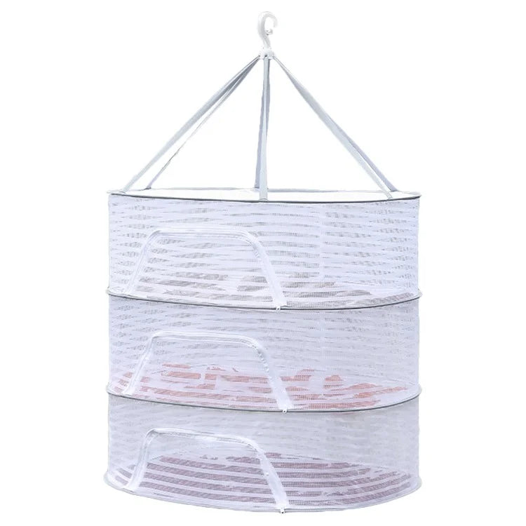 50x70CM 3 Layers Polyester + Steel Wire Hanging Mesh Net Dryer Foldable Food Clothes Drying Storage Pouch