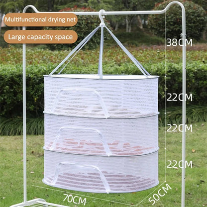 50x70CM 3 Layers Polyester + Steel Wire Hanging Mesh Net Dryer Foldable Food Clothes Drying Storage Pouch