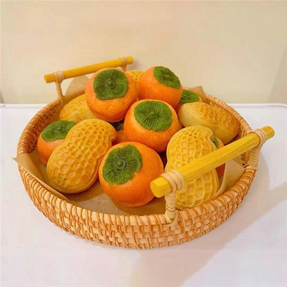 Bread Fruit Storage Basket Woven Rattan Round Tray with Handle L (No FDA)