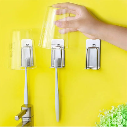 304 Stainless Steel Wall-Mounted Toothbrush Rinse Cup Holder Storage Rack