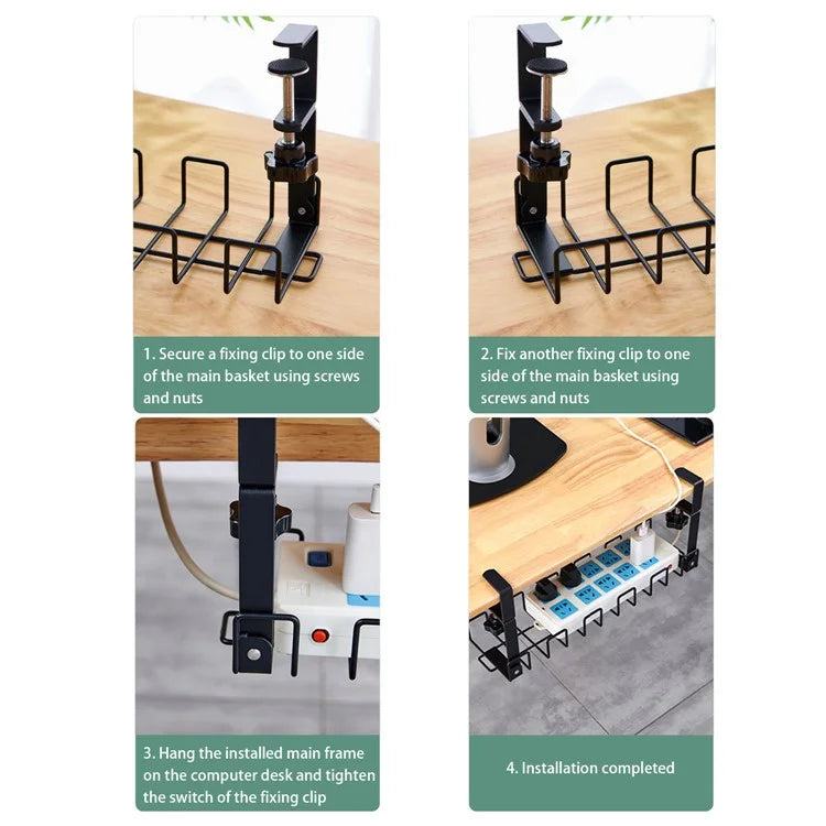 No Drill to Desk Cable Management Tray Cable Racks Under Desk Cable Organizer, Size: S