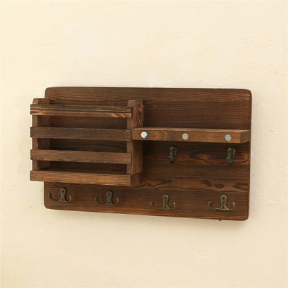 Rustic Wall-mounted Storage Rack Multifunctional Solid Wood Hanger Shelf