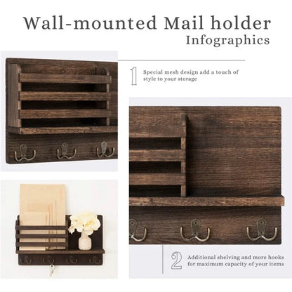 Rustic Wall-mounted Storage Rack Multifunctional Solid Wood Hanger Shelf