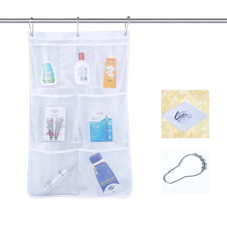 7 Grids Mesh Shower Hanging Bag Organiser Polyester Bathroom Hanging Pockets