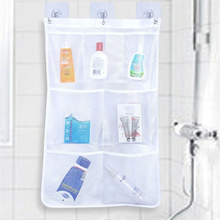 7 Grids Mesh Shower Hanging Bag Organiser Polyester Bathroom Hanging Pockets