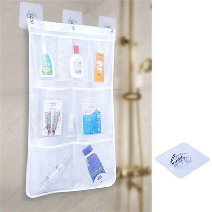 7 Grids Mesh Shower Hanging Bag Organiser Polyester Bathroom Hanging Pockets