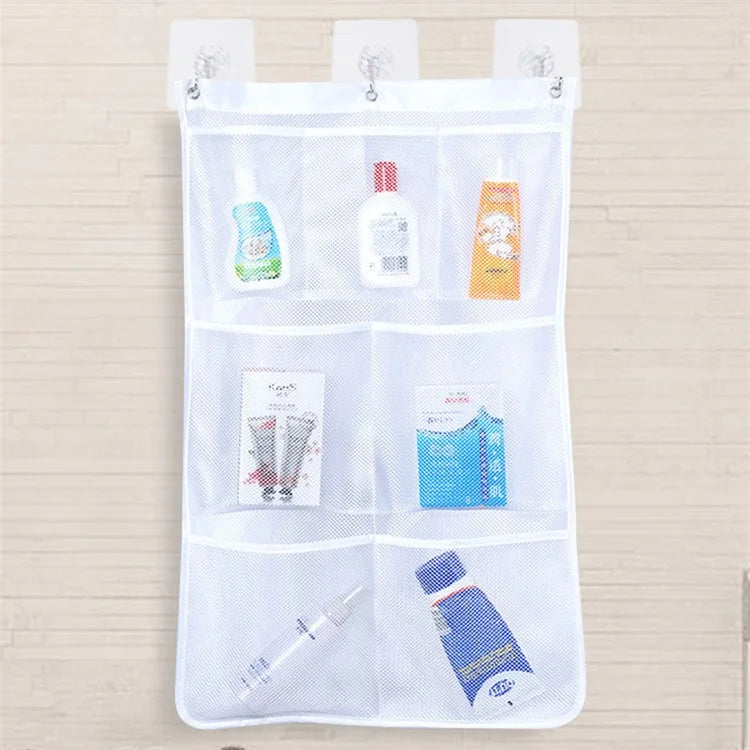 7 Grids Mesh Shower Hanging Bag Organiser Polyester Bathroom Hanging Pockets