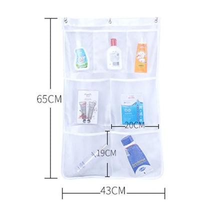 7 Grids Mesh Shower Hanging Bag Organiser Polyester Bathroom Hanging Pockets