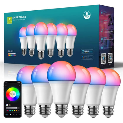 ZJ-BWBL1H-RGBWW-6P 6PCS 10W Smart Light Bulbs WiFi Bluetooth RGBCW 220V LED Bulbs