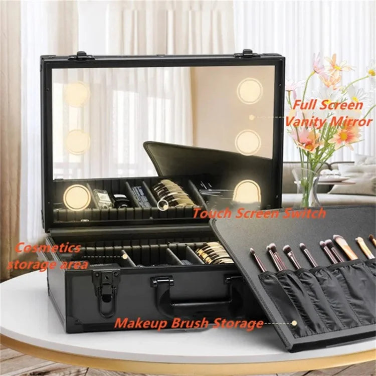 18-inch 6 LED Lights Travel Makeup Bag Mirror Cosmetic Organizer Case Rechargeable