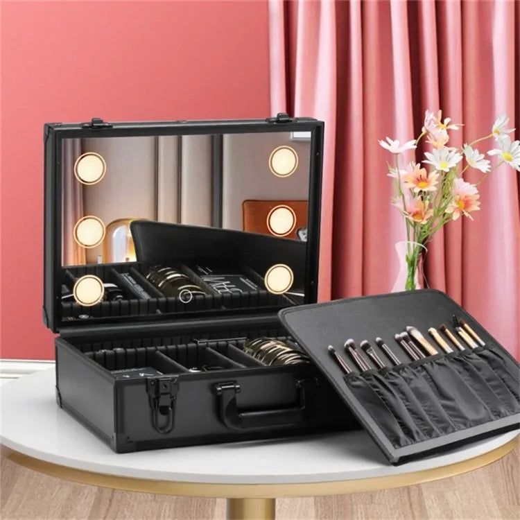 18-inch 6 LED Lights Travel Makeup Bag Mirror Cosmetic Organizer Case Rechargeable