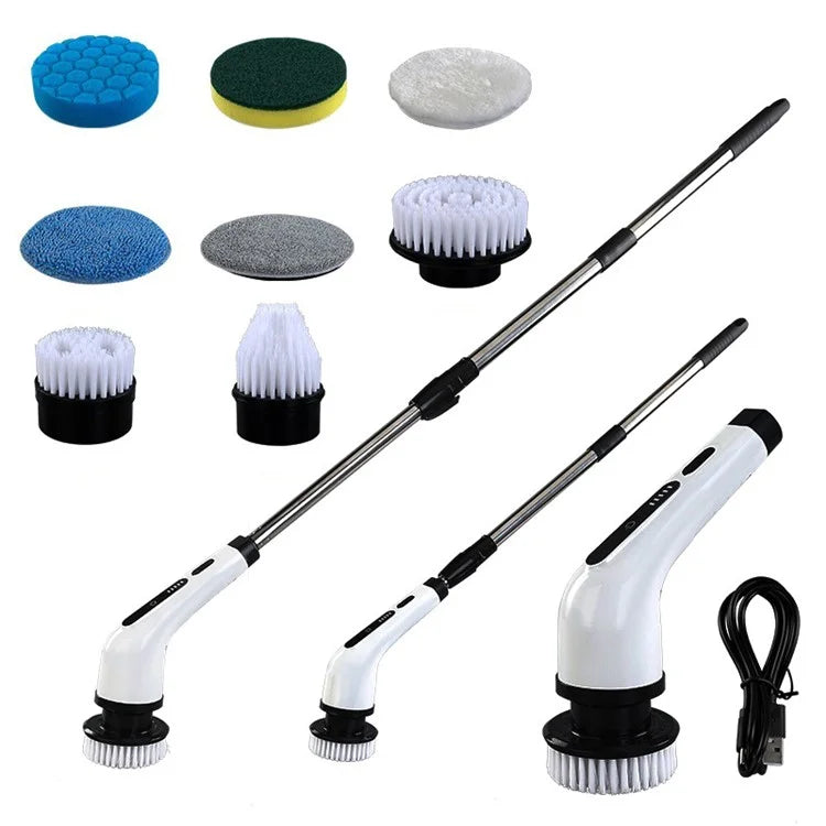 Long Handle Electric Spin Brush Cordless Shower Scrubber with 8 Replacement Heads