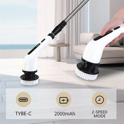 Long Handle Electric Spin Brush Cordless Shower Scrubber with 8 Replacement Heads