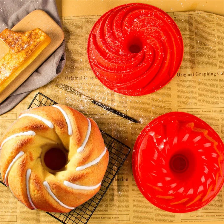 3D Spiral Shape Bundt Cake Mold with Wavy Edge DIY Bread Silicone Bakeware (No FDA)